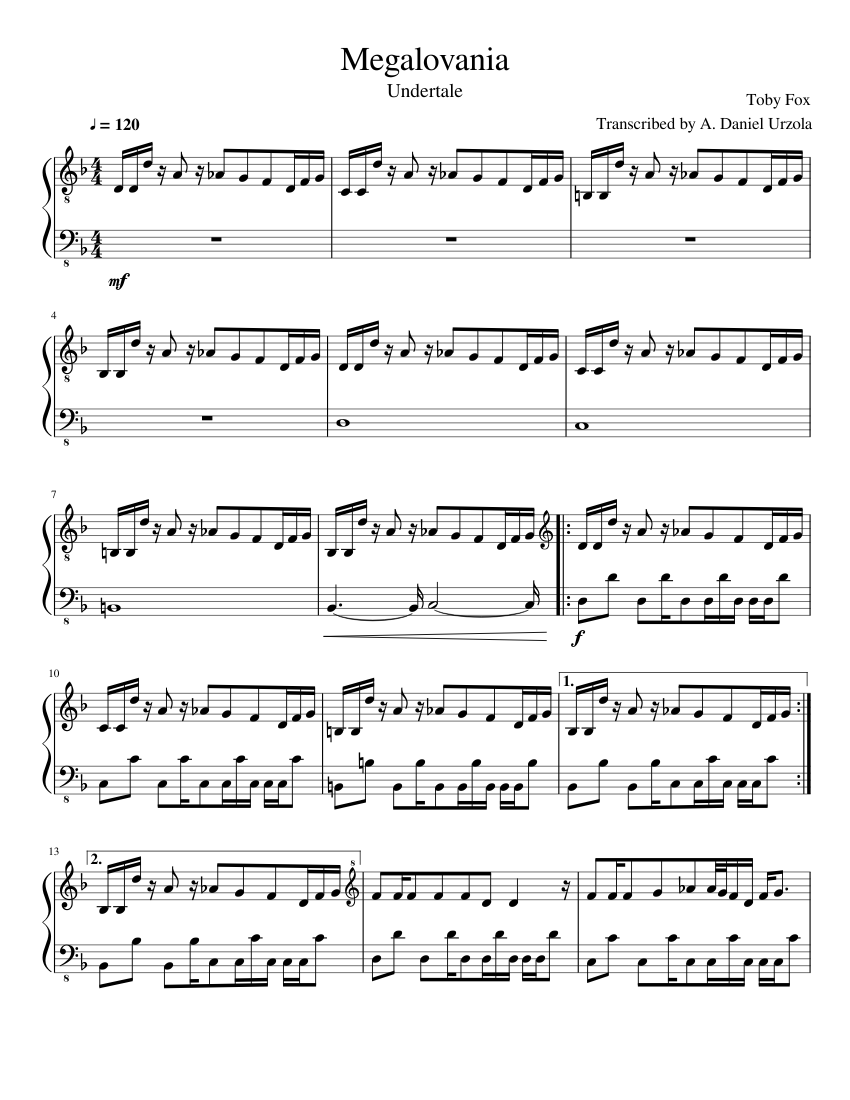 Undertale - Megalovania [Piano] - piano sheet music page 1