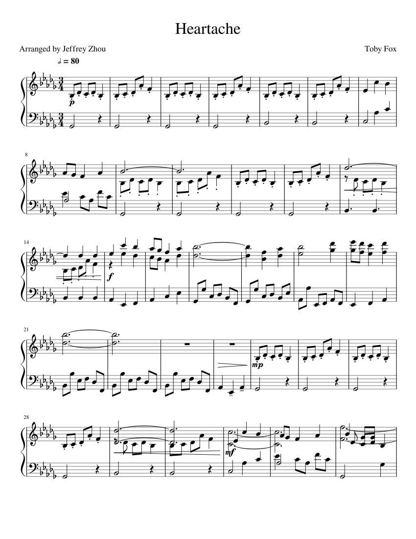 Undertale OST - Heartache/Fallen Down - piano sheet music page 1