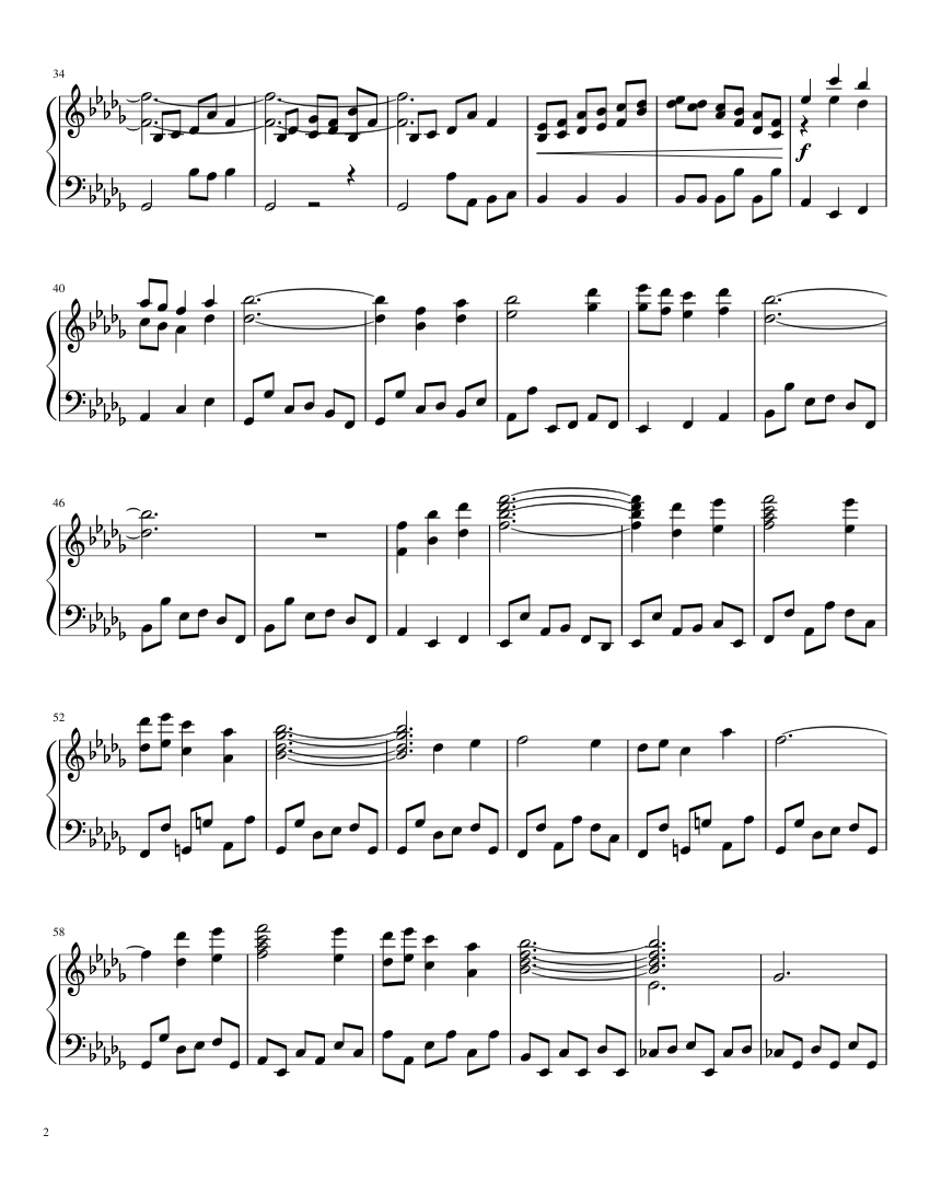 Undertale OST - Heartache/Fallen Down - piano sheet music page 2