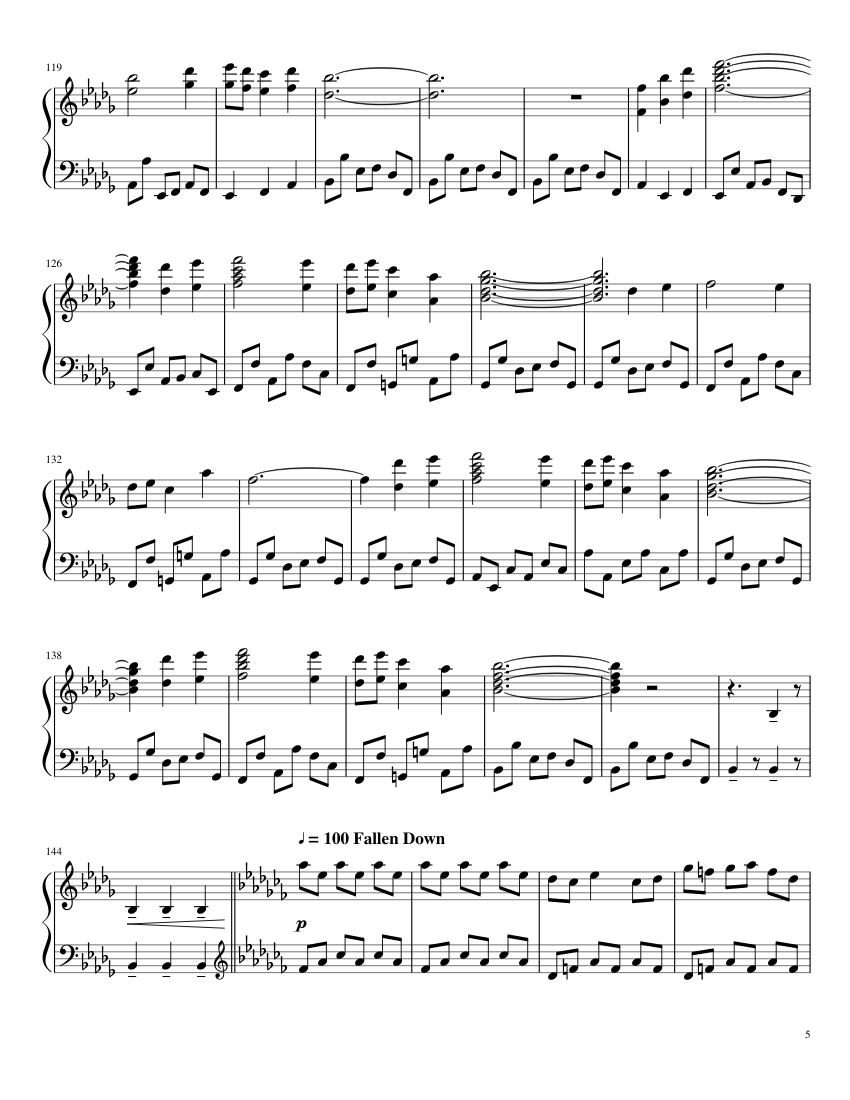 Undertale OST - Heartache/Fallen Down - piano sheet music page 5