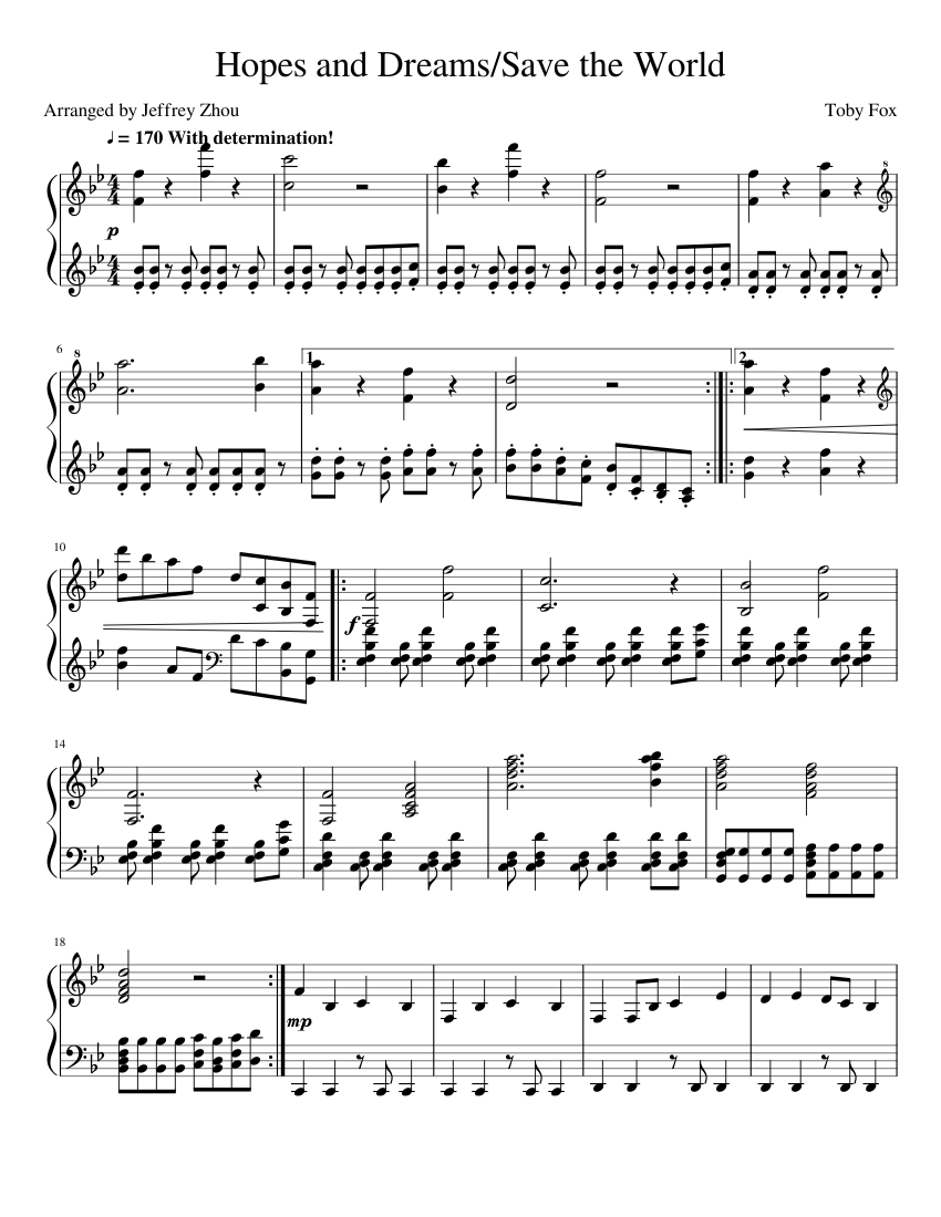 Undertale OST - Hopes and Dreams/Save the World - piano sheet music page 1
