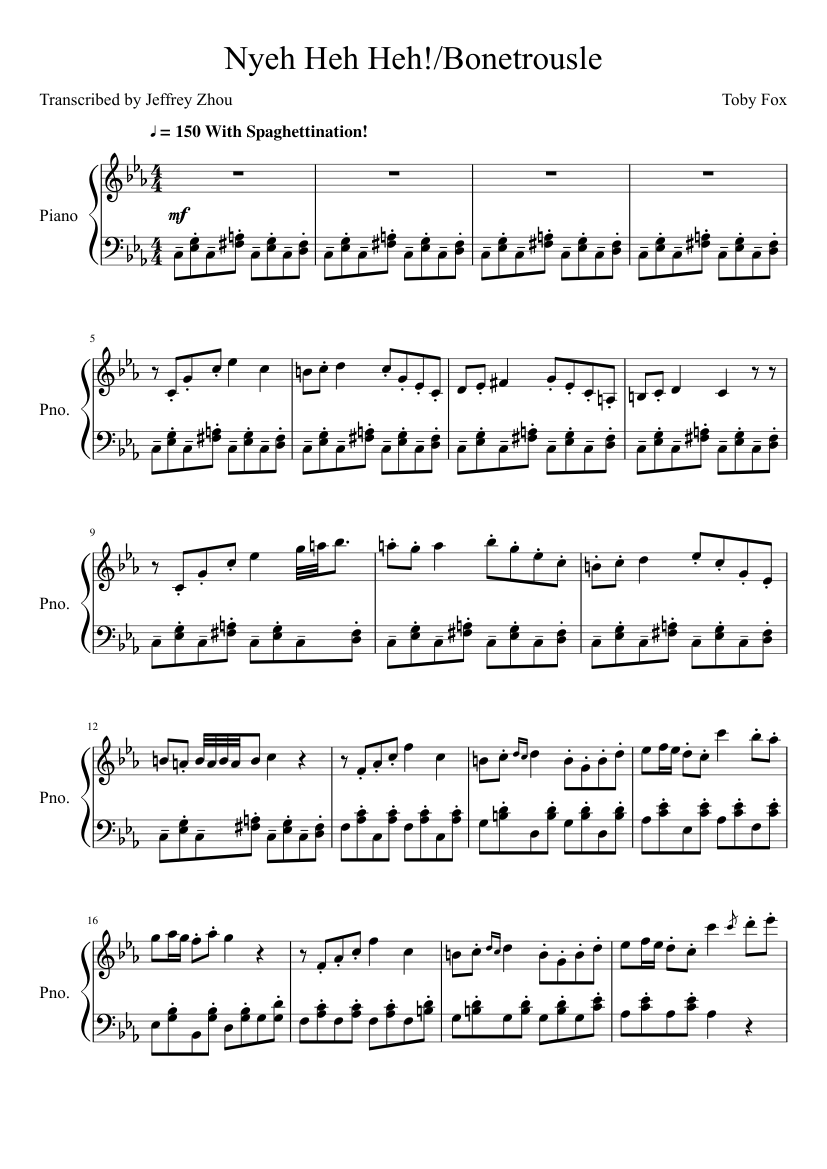 Undertale OST - Nyeh Heh Heh!/Bonetrousle - piano sheet music page 1
