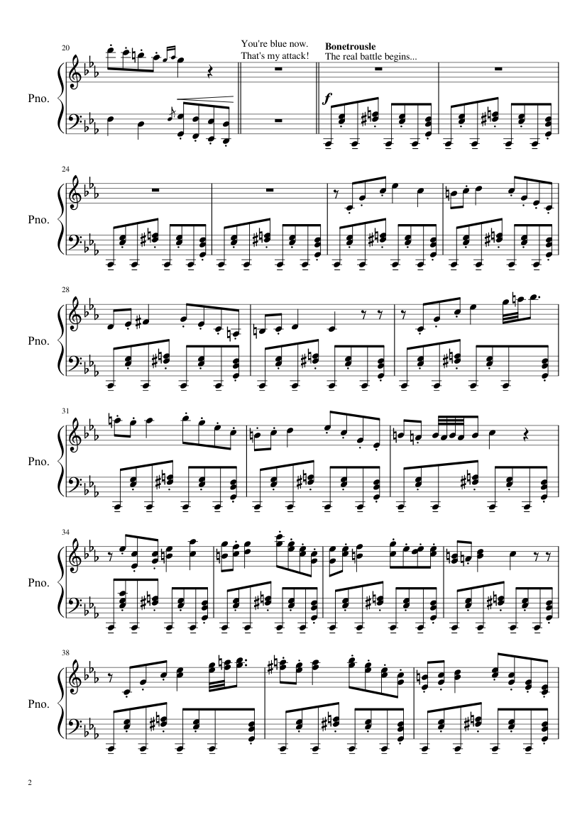 Undertale OST - Nyeh Heh Heh!/Bonetrousle - piano sheet music page 2