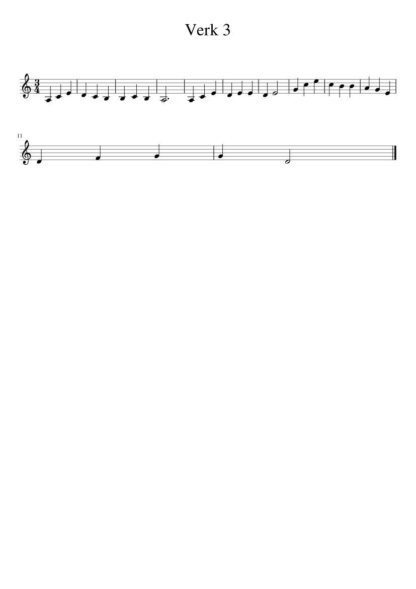 Verk 3 - piano sheet music page 1