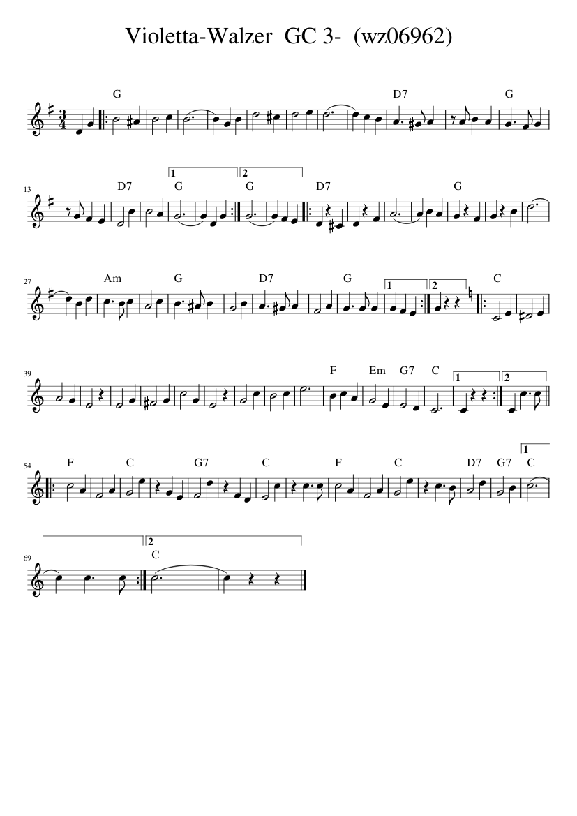 Violetta-Walzer  GC 3-  (wz06962) - piano sheet music page 1