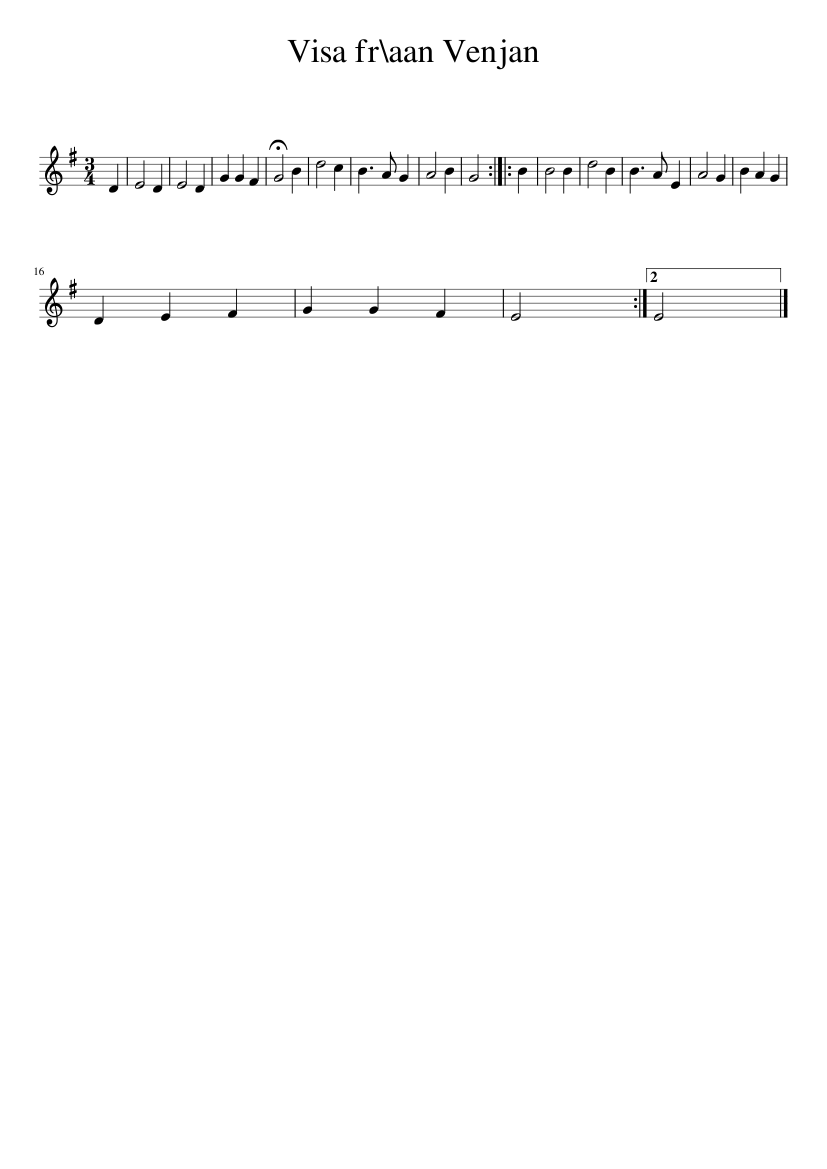 Visa fr\aan Venjan - piano sheet music page 1