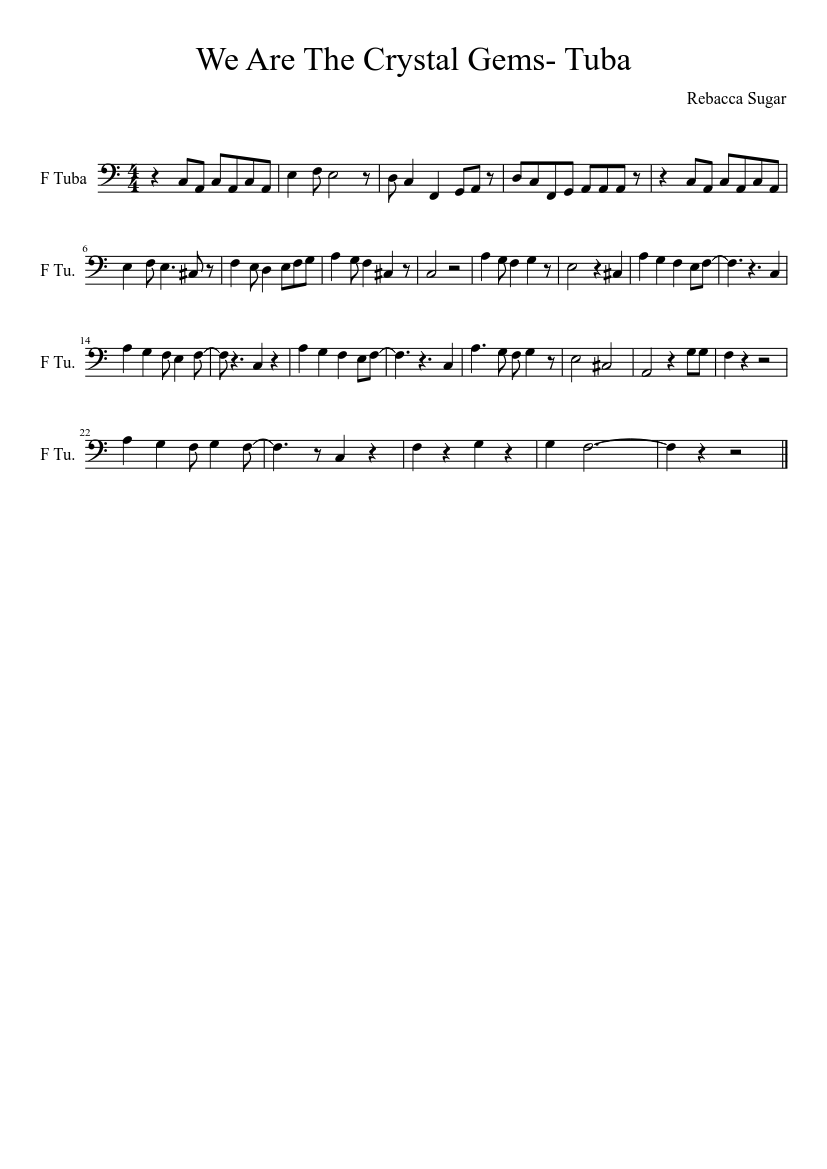 We Are The Crystal Gems- Tuba - piano sheet music page 1