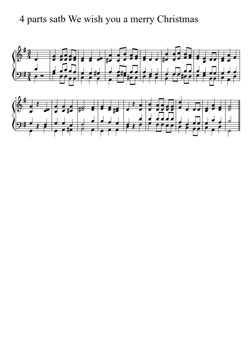 We wish you a merry Christmas 4 PARTS - piano sheet music page 1