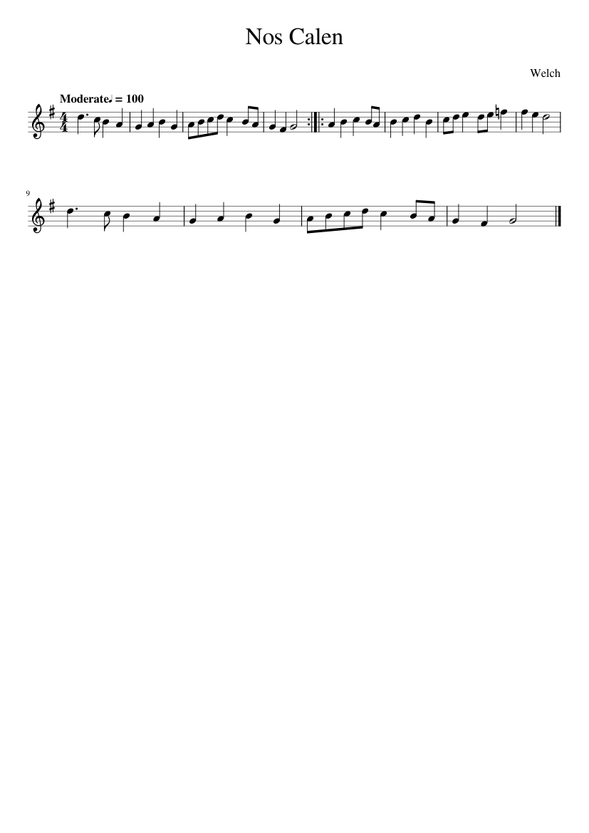 Welch - Nos Calen - piano sheet music page 1