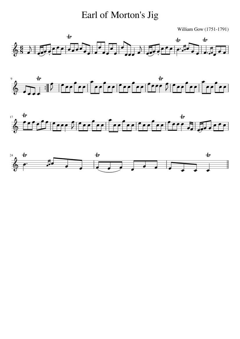 William Gow - Earl of Morton's Jig - piano sheet music page 1