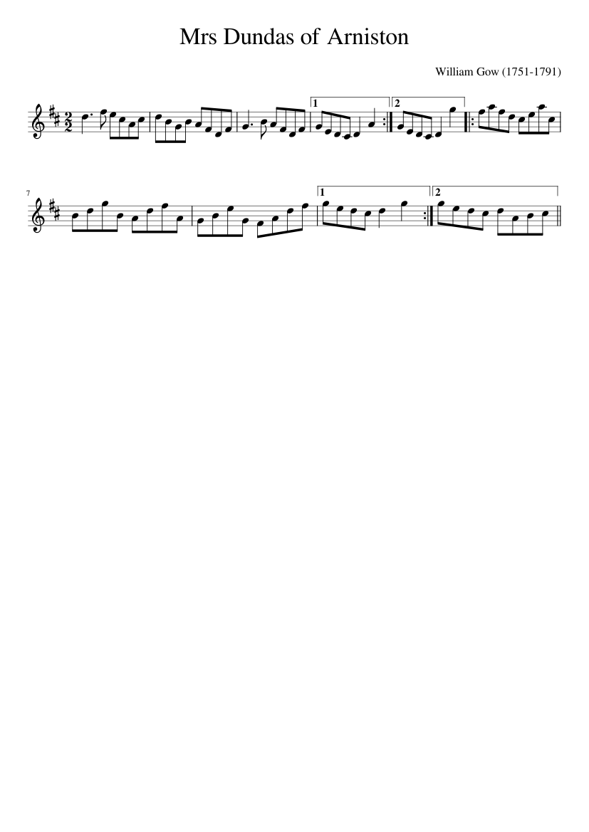 William Gow - Mrs Dundas of Arniston - piano sheet music page 1