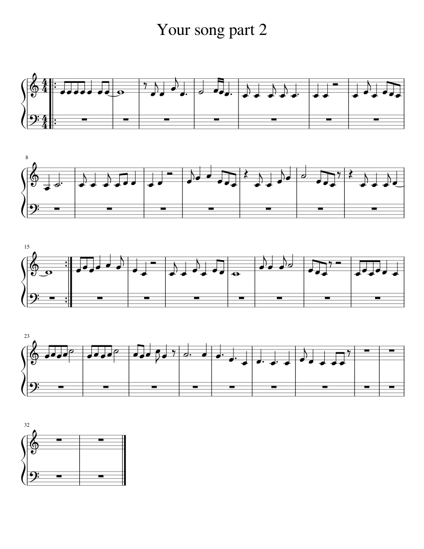 Your song part 2 - piano sheet music page 1