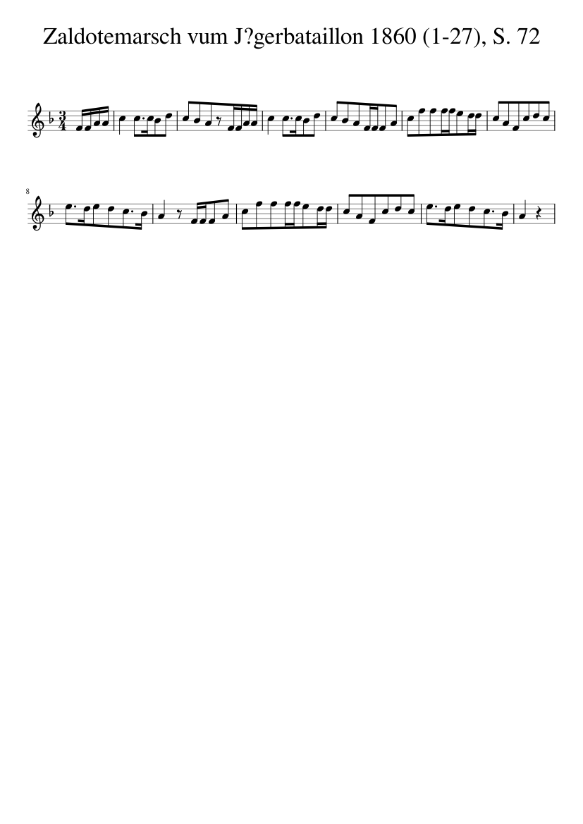 Zaldotemarsch vum J?gerbataillon 1860 (1-27), S. 72 - piano sheet music page 1